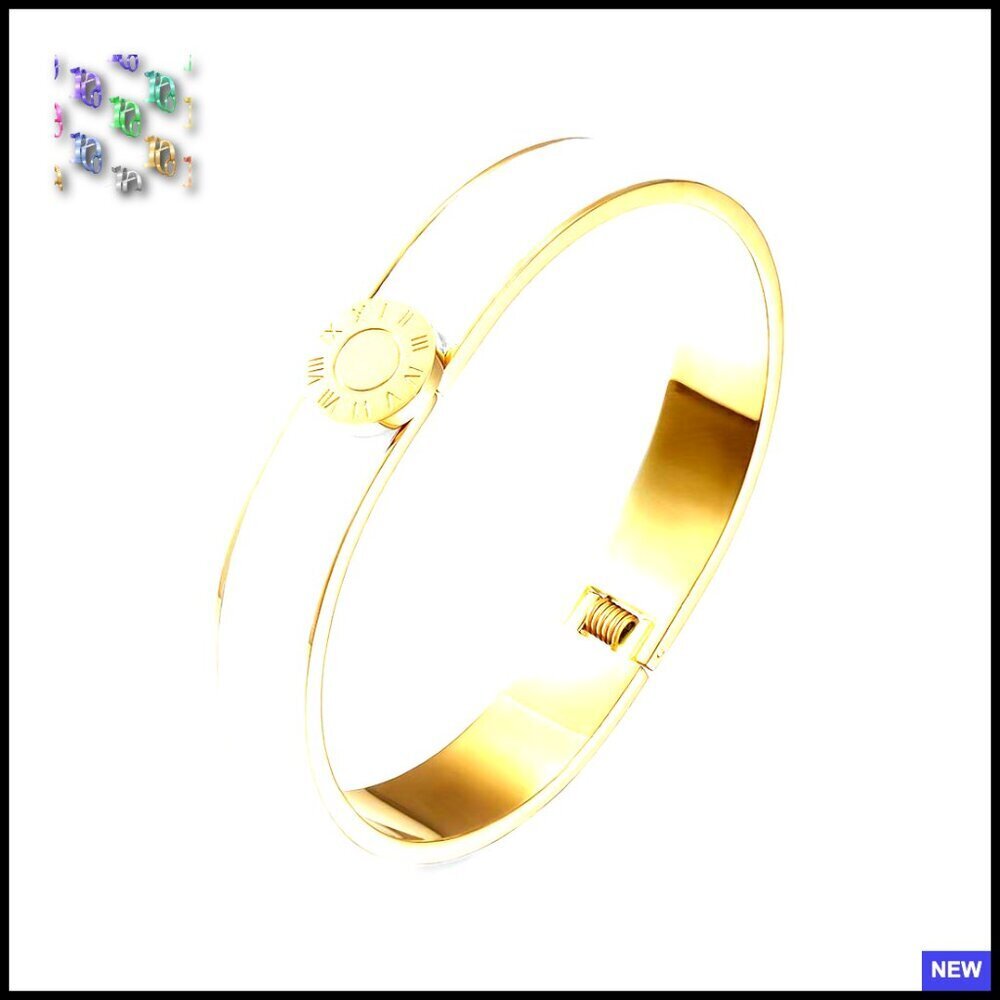 Vintage Pop-Art Enamel Cuff Bracelet Gold Plate Stainless Steel Minimal Chic